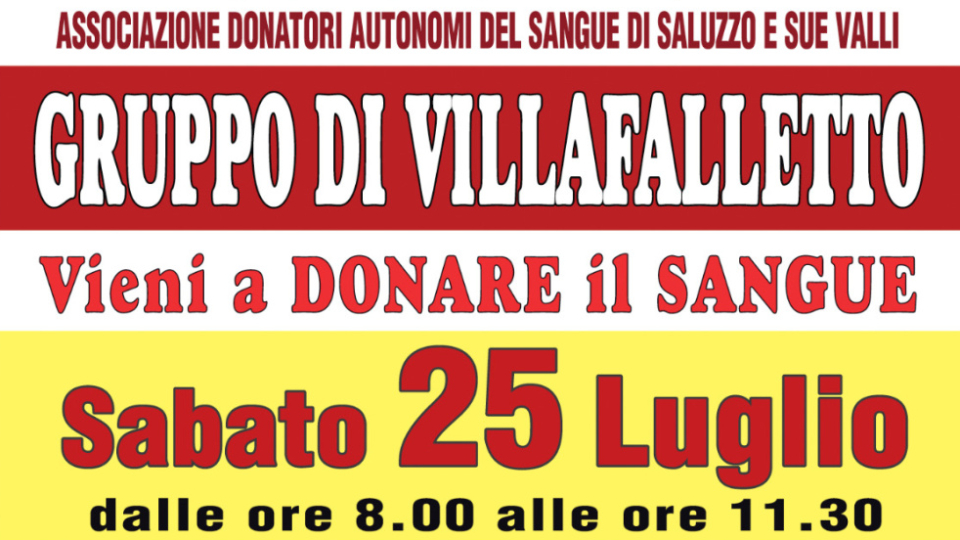 Spostata la donazione di Sangue a Villafalletto al 25/07/2026